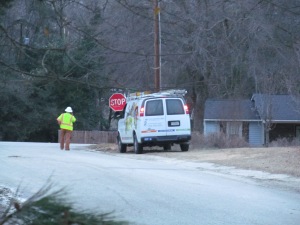 Duke Energy guy waiting to see that the power was turned back on in my neighborhood in South Carolina. #WinterMess